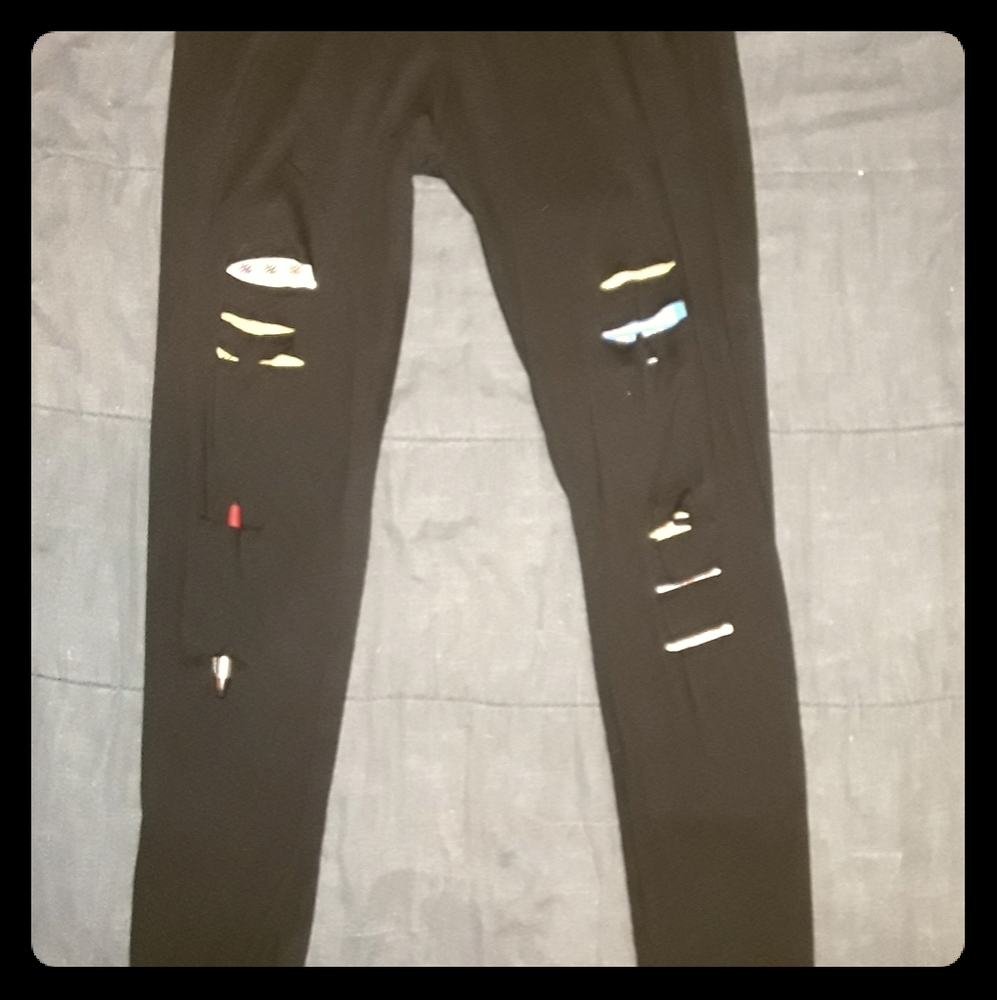 Black Distressed Leggings- L